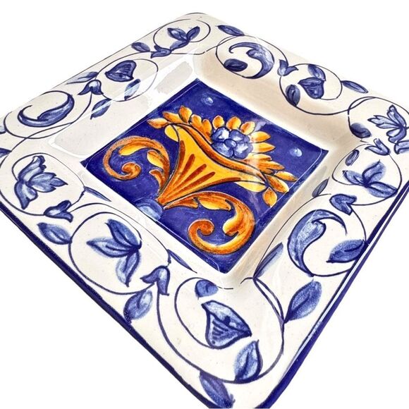 Vintage Square Decorative Unique Pottery Dish Plate. Ashtray. - Picture 4 of 10